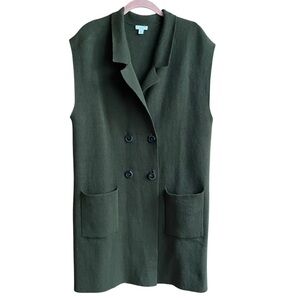 J. Jill Majestic Double Breasted Sleeveless Longline Gilet Sweater Vest Olive